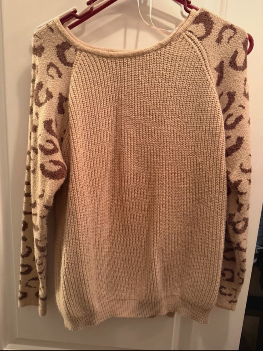 easel Cream Sweater with Brown Leopard-Print Sleeves